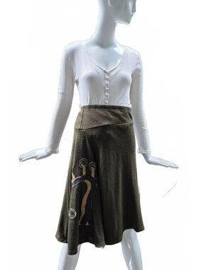 Smoking Lily Artsy Mid length Skirt With Handcrafted Fabric Appliques Med.